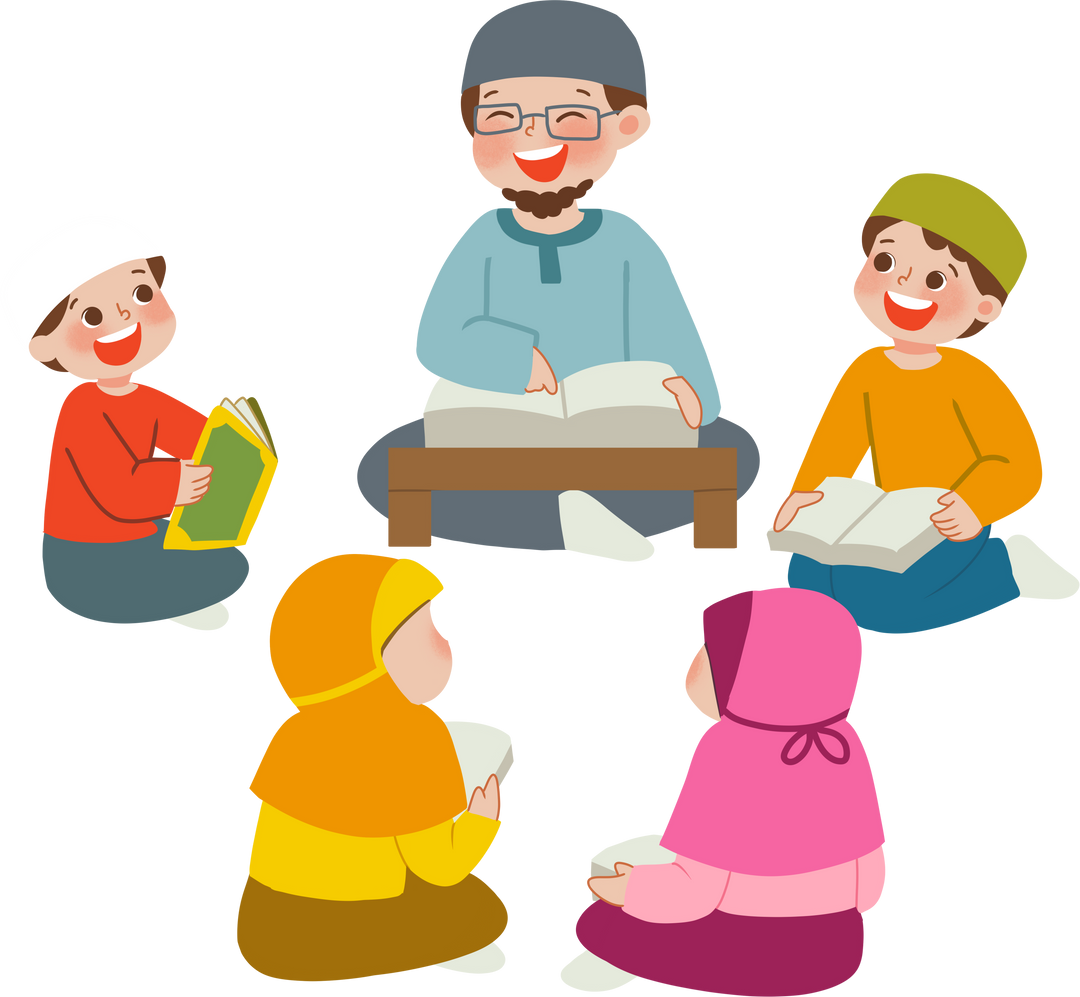 Muslim Kids Reading Quran with teacher